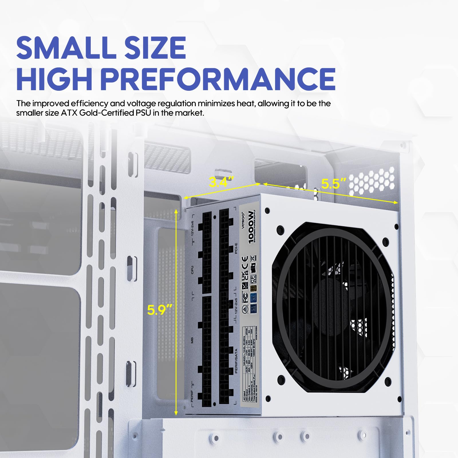 VETROO 1000W ATX3.0 電源ユニット Vetroo 1000W Power Supply ATX 3.1 Ready, Dual PCIe 5.1, 80